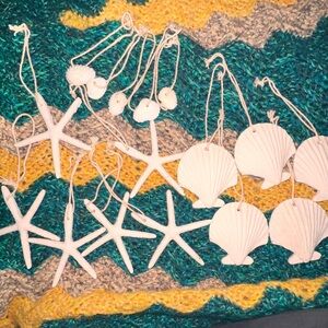 16 shell ornaments to hang on a string or tree